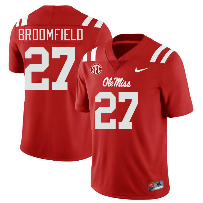 Men #27 Pat Broomfield Ole Miss Rebels College Football Jerseys Stitched-Red